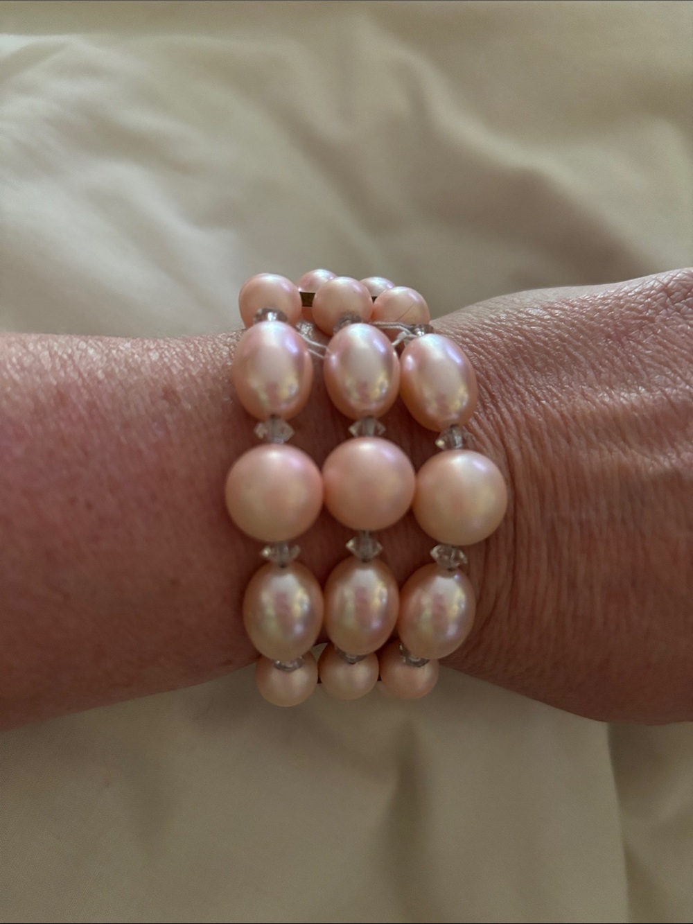 Triple-Row Pink Pearl Stretch Bracelet for Women